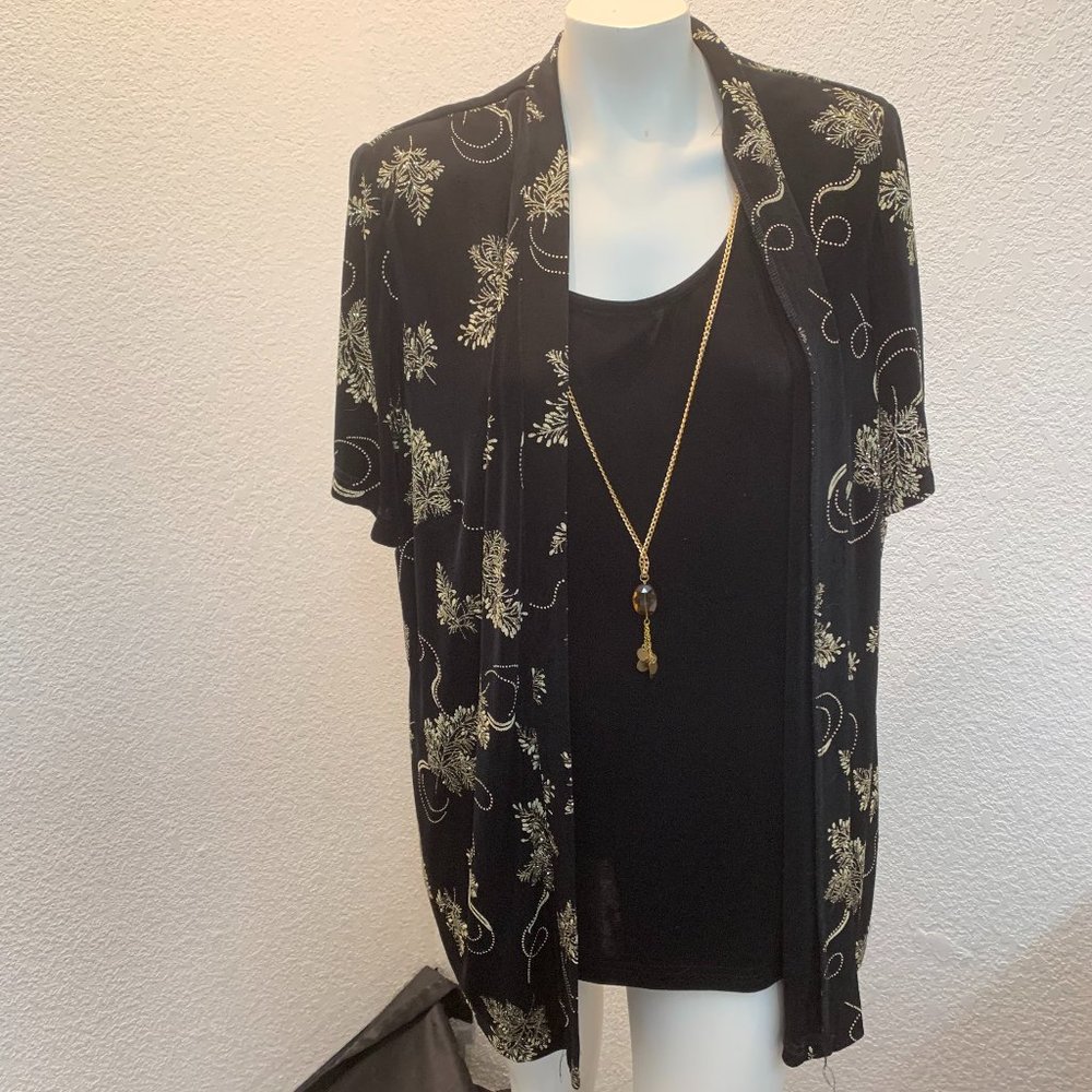 RM Richards Woman black top with sparkly gold top and jacket combo size 16W